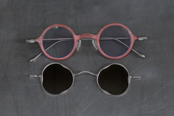 Rigards RG1912CU series titanium + copper double-layer sunglasses, rusty copper + frosted frame/transparent + bronze plate